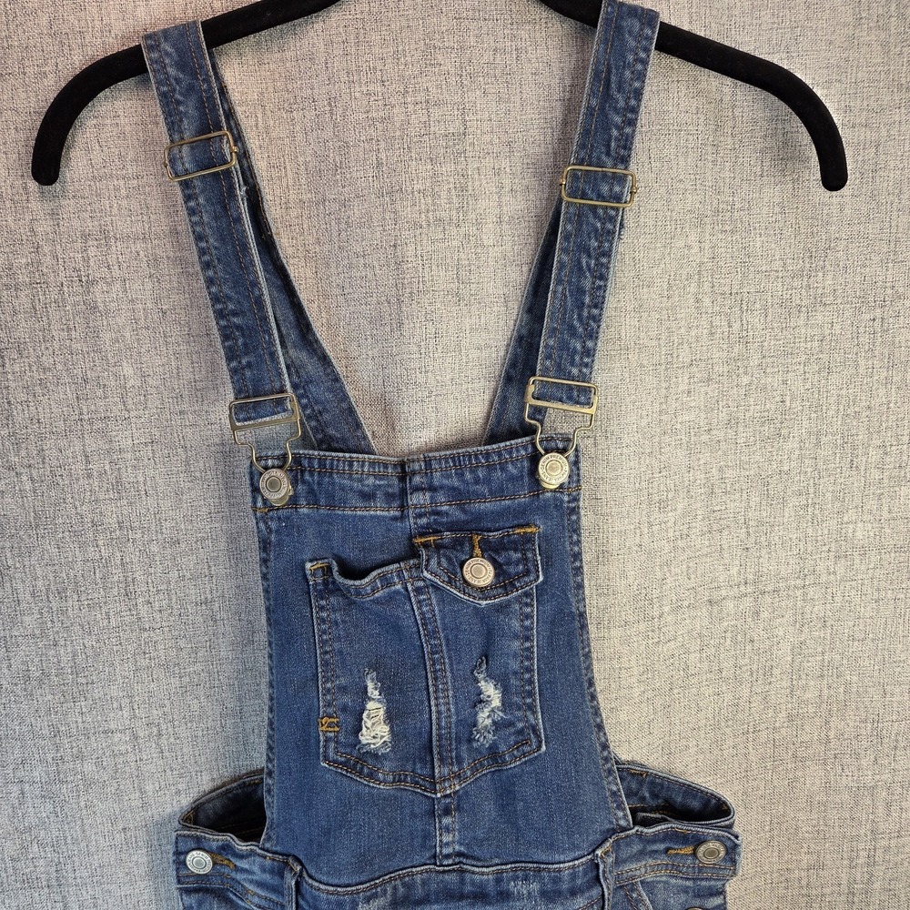 Papaya Women's Boho Denim Kylie Shortalls Distressed Cutoff Overall Small Hippie